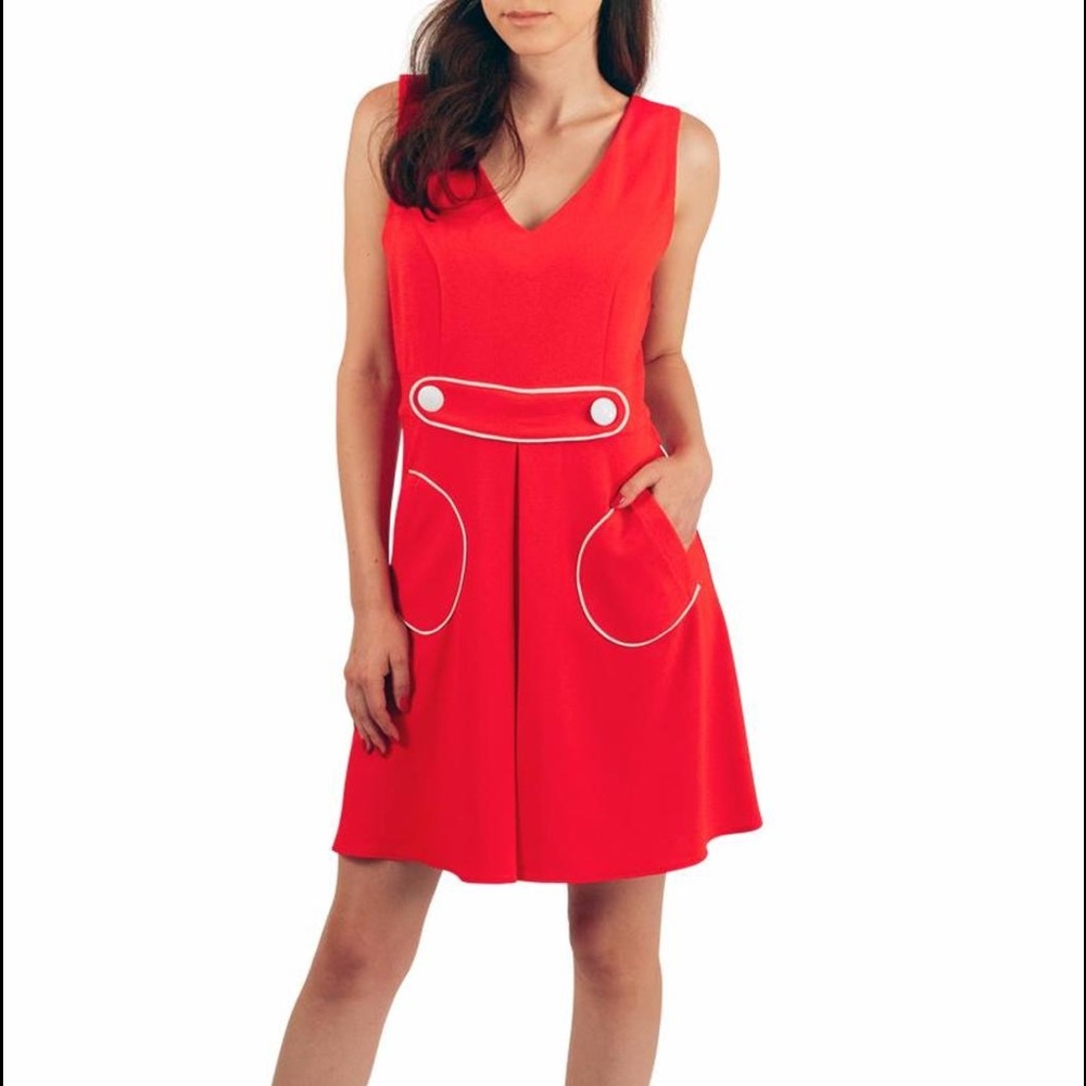 🍒 Vintage inspired retro box pleat dress size XL red and white pinup
